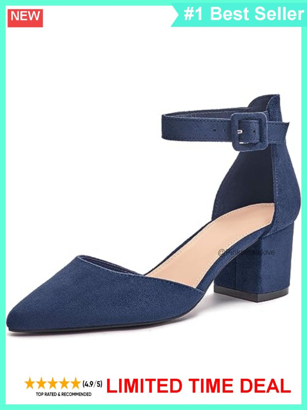 Pointed Toe D'Orsay Pumps Ankle Strap Chunky Block Heel Dress Shoes